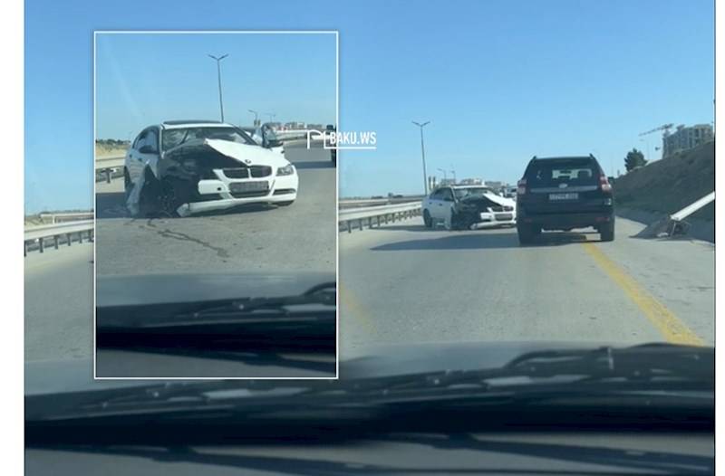 Bakı dairəvi yolunda qəza - BMW arakəsməyə çırpıldı - VİDEO 