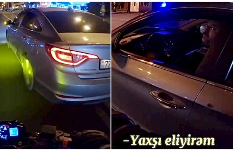  Bakıda sürücü motosikletə təhlükə yaratdı: 