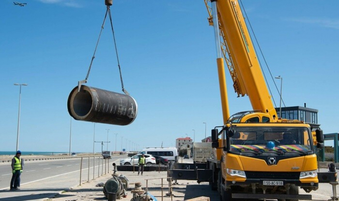  Pirşağı hövzəsi üzrə kanalizasiya kollektorları tikilir - Video  