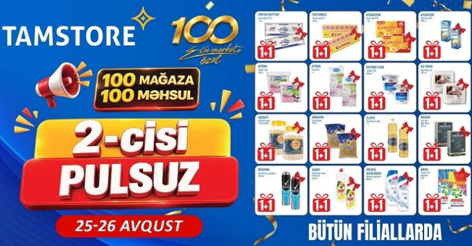  100-cü mağazaya özəl: 100 məhsulda 2-cisi pulsuz!  