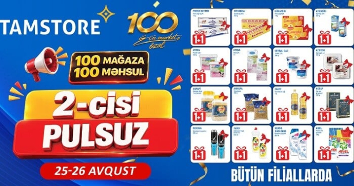  100-cü mağazaya özəl: 100 məhsulda 2-cisi pulsuz!  