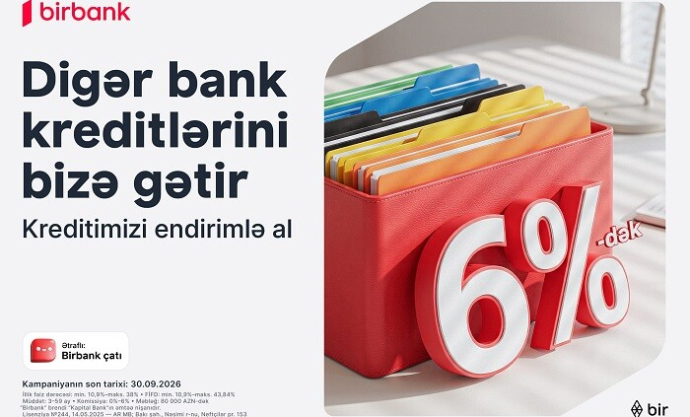  80 000 manatadək məbləği 6%-dək güzəştlə əldə edin  